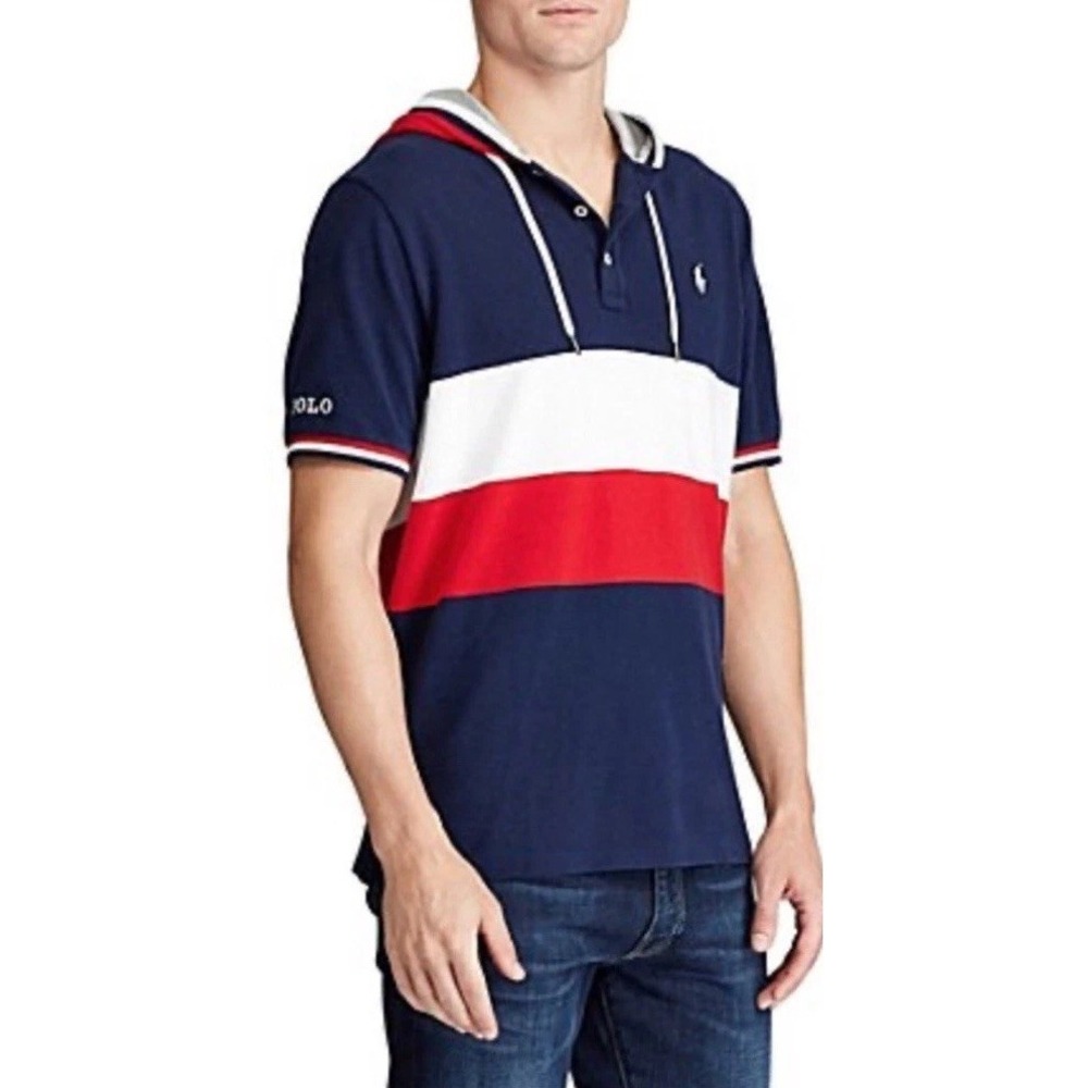 Mens Polo‎ Ralph Lauren ColorBlock Hoodie Hooded Polo Short Sleeve Shirt Sz XL